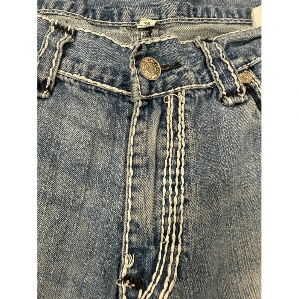 True Religion Straight Leg Jeans Mens 38 Medium‎ Wash White Contrast Stitch Y2K